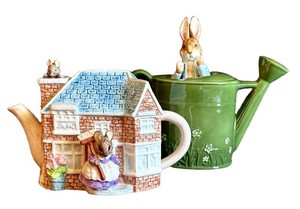 O - Beatrix Potter Music Boxes Schmid Musical Teapot & Peter Rabbit (Lot of 2)