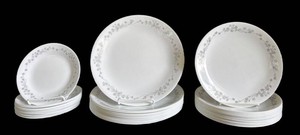 K - Corelle Ribbon Bouquet Dinnerware Set White Gray Floral (Lot of 31)