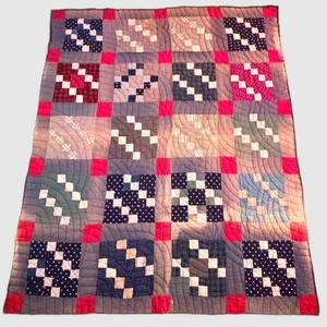 Vintage Patchwork Quilt Blue Red & White Geometric Star Design