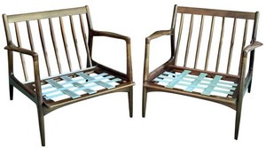 LR - Vintage Ib Kofod-Larsen for Selig Sculpted Blade Arm Lounge Chairs- Pair