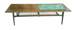 LR - Vintage Mid-Century Modern Poul Jensen for Selig Walnut & Cane Mosaic Coffee Table