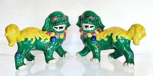 Vintage Chinese Foo Dogs Sancai Ceramic Pair