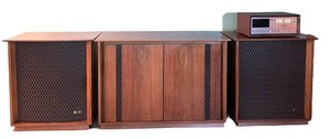 LR - Vintage Altec Lansing Valencia 846A Speakers with Rare Matching Center Console