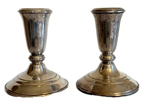 Vintage Sterling Silver Candlesticks Crown Weighted Pair