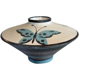 Vintage French Ceramic Toupie Lidded Bowl Butterfly Motif