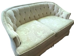Vintage Tufted Sofa Damask Upholstery