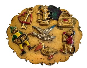 Vintage Brooch Enamel Figural Musical Scene