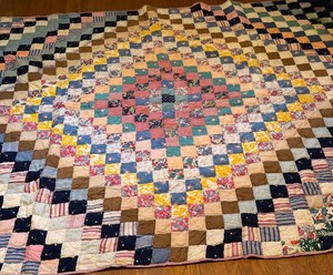 Vintage Patchwork Quilt Trip Around the World Hand-Sewn
