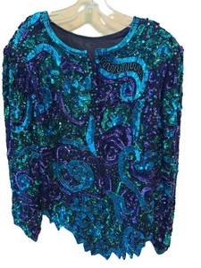 O - Vintage Sequin Beaded Top Lawrence Kazar Silk 2X