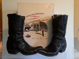Cowboy Boots - Vintage H.J. Justin 7035 Black Calf 10.5 D