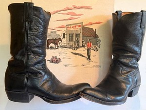 Cowboy Boots - Vintage H.J. Justin 7035 Black Calf 10.5 D