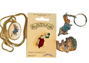 Vintage Beatrix Potter Hand Enamelled Jewelry Set (Lot of 4)