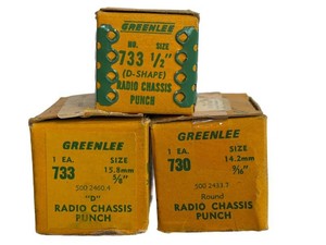 O - Vintage Radio Chassis Punch Lot - Greenlee 730, 733 & Walco 3052-R