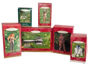 O - Vintage 2001 Hallmark Jar Jar Binks from Star Wars Episode I-The Phantom Menace, Chewbacca Hallmark Ornament and More