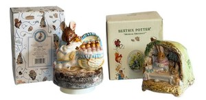 Beatrix Potter Musical Figurines Mrs. Rabbit & Hunca Munca (Lot of 2)