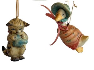 Vintage Otagiri Cat & Duck Hanging Ornaments (Lot of 2)