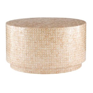 Linon Home Decor Mina 29.92 in. Gold Round Resin Top Capiz Shell Coffee Table