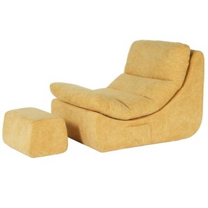 ATOPSUN Round 30.3 in. Armless Chaise Lounge, Yellow Teddy Velvet Ergonomic Recliner Chair with Ottoman, Modern Round Shape Sofa