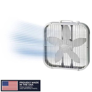Lasko 20 in. 3 Speed Air Circulating Box Fan for Home in White with Save Smart Technology, 1820 CFM and Carry Handle