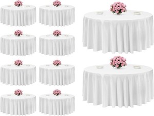 VEVOR White Round Tablecloths 10 Pack, 120 Inches in Diameter, Stain- & Wrinkle- Resistant, Machine Washable Table Clothes, Polyester Fabric Table Covers for Wedding, Party, Banquet, Formal Events