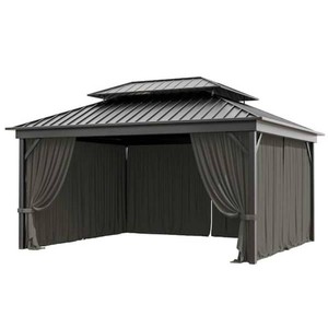 Kimunuk 12 ft. x 14 ft. Universal Outdoor Privacy Curtains, Gazebo Replacement with Zipper Grey (4-Side Curtain Only)