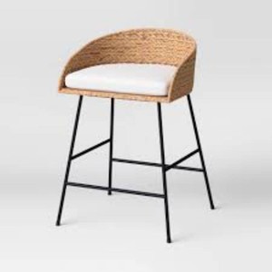 24 Landis Wicker Backed Counter Height Barstool with Cushion and Footrest WhiteBlack- Threshold
