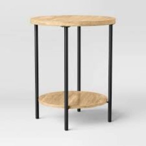 Wood and Metal Small Round Side Table Natural Finish - Room Essentials