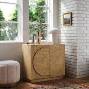 Two Door Decorative Storage Cabinet with Adjustable Shelf and Cable Management Natural - Threshold