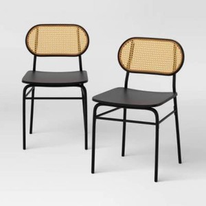 Set of 2 Wicker Back Metal Dining Chair Black - Room Essentials