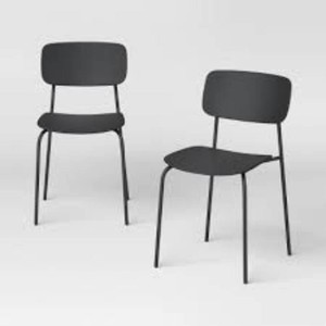 Set of 2 Molded Plastic with Metal Base Dining Chair Black - Room Essentials
