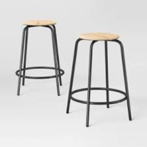 Set of 2 24 Wood and Metal Base Backless Counter Height Barstool Stool with Footrest Natural - Room Essentials