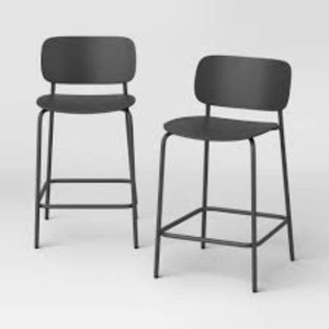 Set of 2 24 Molded Plastic with Metal Base Counter Height Barstool with Footrest Black - Room Essentials