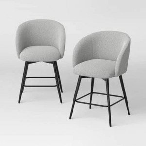 Set of 2 24 Barrel Back Counter Stools with Metal Base & Footrest Counter Stool Gray - Room Essentials