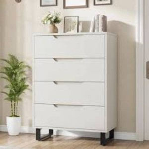 Garvee 4-Drawer Tall Wooden Dresser with Adjustable Legs, Ample Storage, Sturdy MDF Construction, Black Finish for Bedroom and Living Room, White