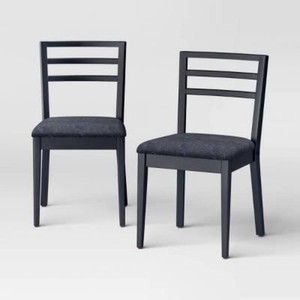 Set of 2 Ladder Back Dining Chair With Padded Seat Black - Room Essentials