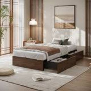 Garvee Bed Frame with 2 Storage Drawers (Twin XL), Wooden Low Profile Bed Frame, No Headboard, Wood Slat Support, Noise Free, No Box Spring Needed, Easy Assembly