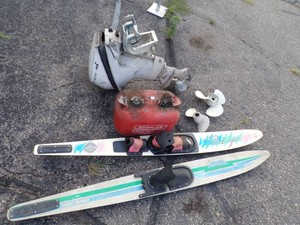 Johnson 9 Hp Motor for parts, Skies, Props and Gas Tank