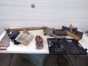 Saw, Drill, Tools, Knee Pads, Dollie and Vintage Horse item