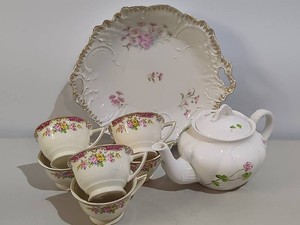 Vintage Floral Teacups, Serving Bowl & Teapot - Some Stamped