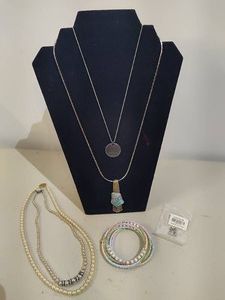 Sterling Silver & CZ Earrings & Assorted NecklacesBracelet
