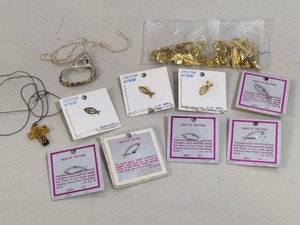 Lot of Jesus Fish Charms, Feather Pins & Small Cross Pendant