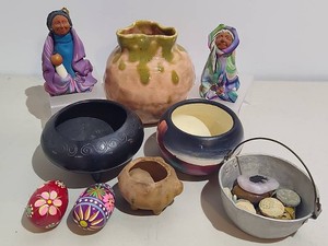 Native American Signed Figurines, Small Pots, Hand Painted Eggs & More