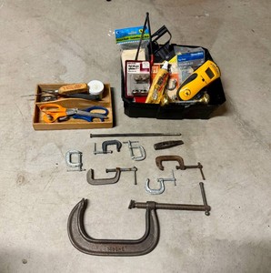 Assorted Clamps, Tools and Household Hardware