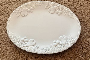 White Ceramic Serving Platter w Pear Design