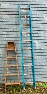 Werner Electro Master Fiberglass Extension Ladder and Vintage Keller Wood Step Ladder
