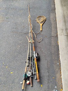 Vintage Fishing Poles & Net