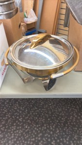 GOLD AND SILVER CHAFFING DISH WITH STAND