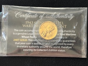 24K Gold Plated 1943 Lincoln Steel Cent