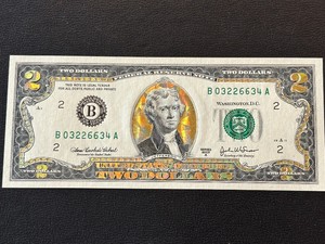 2003 A Green Seal Iridescent $2 Dollar Federal Reserve Note Uncirculated