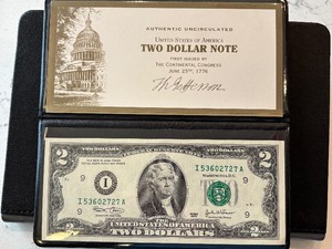 2003 Green Seal $2 Dollar Federal Reserve Note Uncirculated